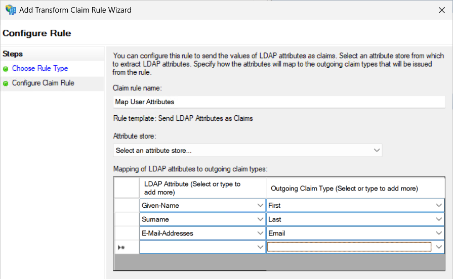 Claim Rule Name - Map User Attributes